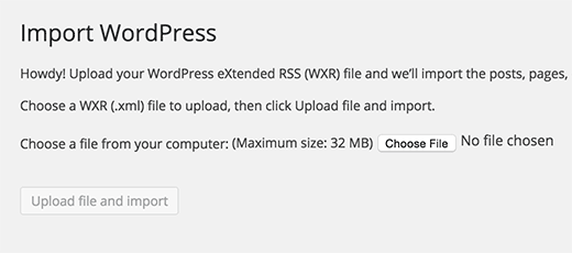 import wordpress upload file